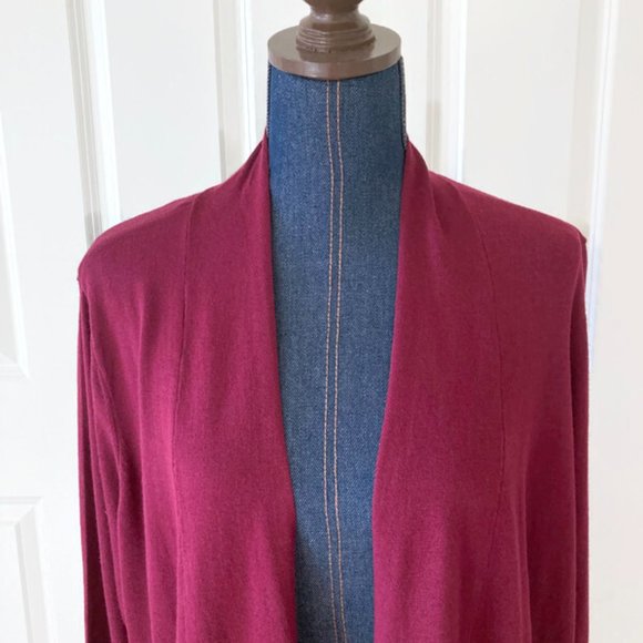susan graver womens open front cardigan red maroon burgundy 2X soft stretchy new - Picture 3 of 9